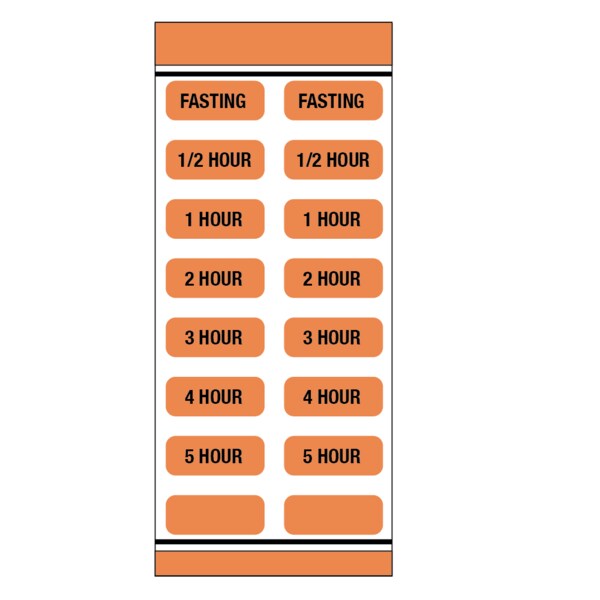 FASTING/1/2 HOUR/1 HR/2 HR/3HR/4 HR/5HR 1/2"x1-1/4" Flu.Orange w/black